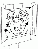 coloring picture of Three little pigs at the window