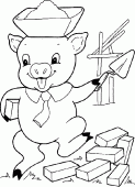 coloring picture of a pig builds his house of hard bricks