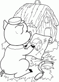 coloring picture of the pig is drawing his house