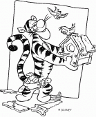 coloring picture of Tigger and birds