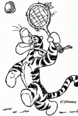 coloring picture of Tigger plays tennis