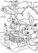 coloring picture of Buster and Babs Bunny do picnic