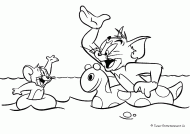 coloring picture of Tom and Jerry are swimming in the sea