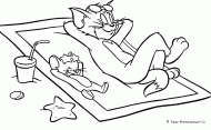 coloring picture of Tom and Jerry at the beach