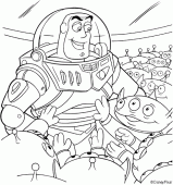 coloring picture of Buzz with Squeeze Toy Aliens