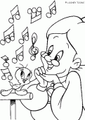 coloring picture of Grandmother and Tweety are singing