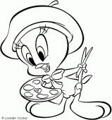 coloring picture of Tweety is a painter
