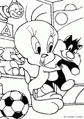 coloring picture of Tweety with her cat s doll