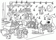 coloring picture of Wallace and Gromit in the kitchen