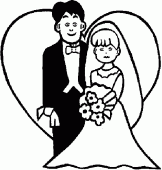 coloring picture of bride and groom before a heart