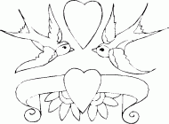 coloring picture of decoration of marriage with doves and hearts