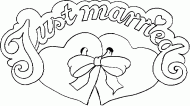 coloring picture of just married with hearts
