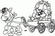 coloring picture of the groom and the bride in a barouche drawn by a horse