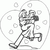 coloring picture of the groom carries his bride in his arms after the wedding