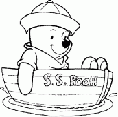 coloring picture of Winnie in its S S Pooh boat