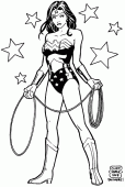 coloring picture of Wonder Woman with her lasso and some stars