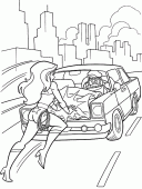 coloring picture of wonder woman is pushing a car