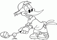 coloring picture of Woody Woodpecker plays golf