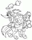 coloring picture of knight Woody Woodpecker on a horse