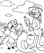 coloring picture of Bugs Bunny gives to Sam a bottle