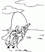 coloring picture of Yosemite Sam with a bottle