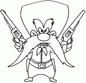 coloring picture of Yosemite Sam with two guns