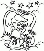 coloring picture of angel and dog in the sky