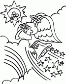coloring picture of angel in the sky with the sun and stars