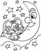 coloring picture of one angel with the moon