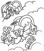 coloring picture of two angels in clouds