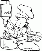 coloring picture of The baker mixes the dough with a robot