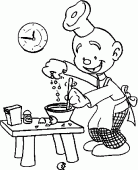 coloring picture of The baker prepares bread dough