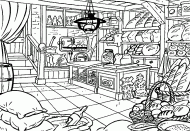 coloring picture of inside a bakery