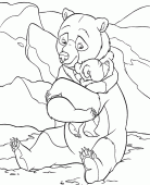 coloring picture of a little bear in the arms of his mommy