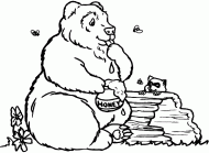 coloring picture of bear is eating a jar of honey