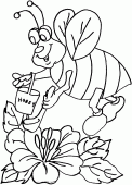 coloring picture of bee collects honey from a flower