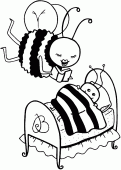 coloring picture of mother bee reading a story to her child