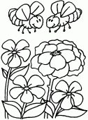 coloring picture of two bees with flowers