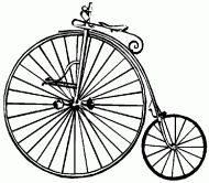 coloring picture of a Penny-farthing with one large and one small wheel