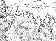 coloring picture of two boys do mountain biking