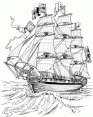 coloring picture of full rigged ship