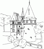coloring picture of castle with trees
