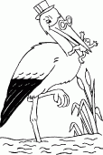 coloring picture of a White Stork is eating a frog