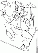 coloring picture of a clown balances some on a cord