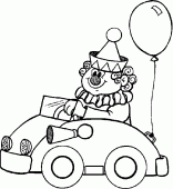 coloring picture of a clown in a car