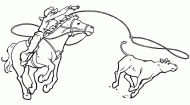 coloring picture of a cowboy catches a calf with his lasso