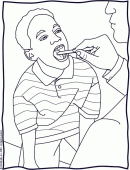coloring picture of The doctor examines the teeth of the child