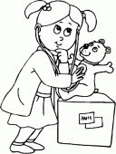 coloring picture of little girl plays doctor