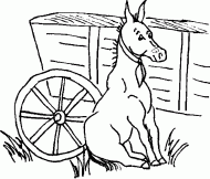 coloring picture of donkey with a cart