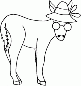 coloring picture of donkey with hat and glasses